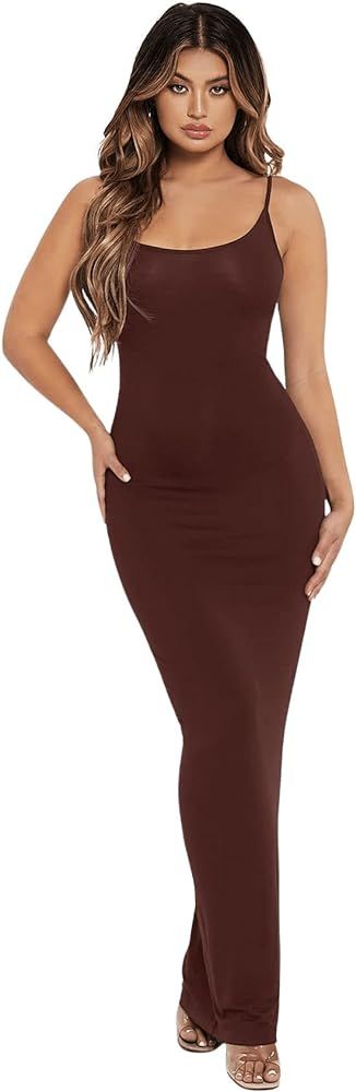 Amazon.com: Verdusa Women's Sleeveless Long Bodycon Maxi Tank Scoop Neck Casual Pencil Dress Coff... | Amazon (US)