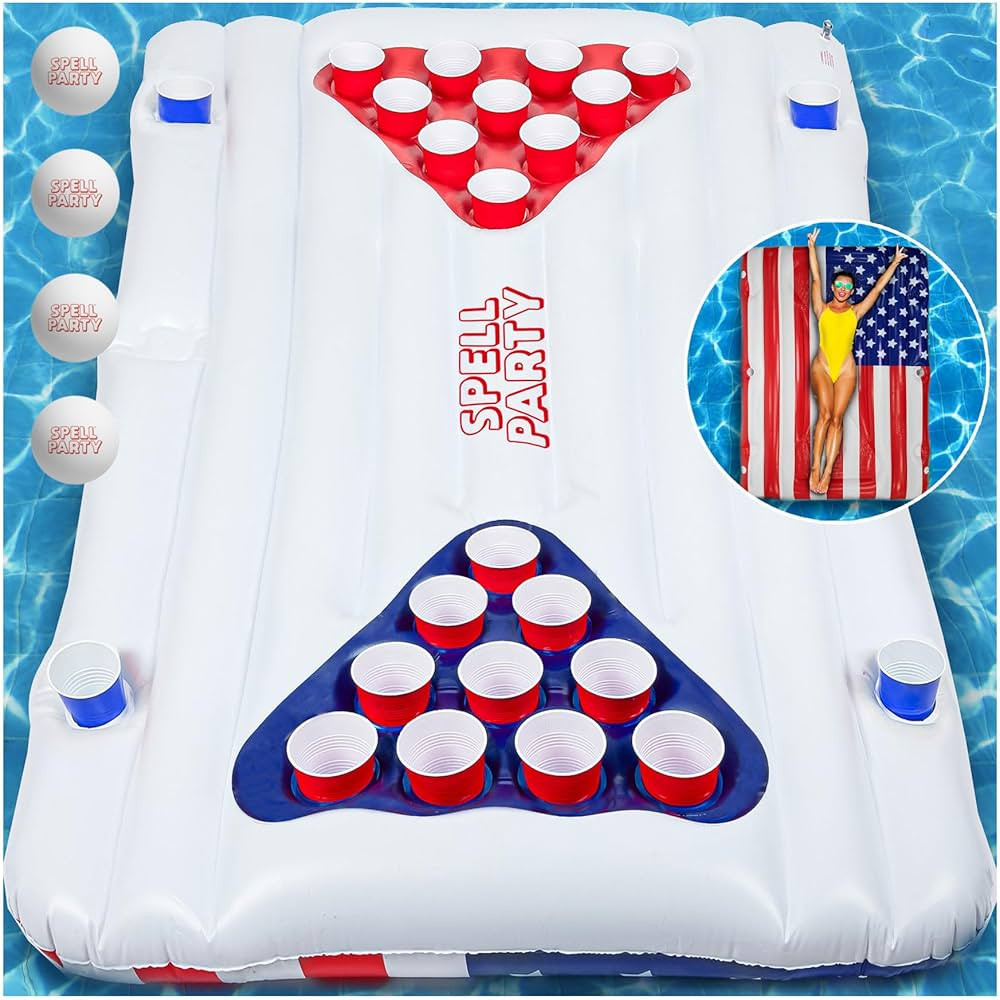 Pool Floats Floating Beer Pong Table and Extra Large USA Flag Pool Float, Double Sided Fits 2 Adu... | Amazon (US)