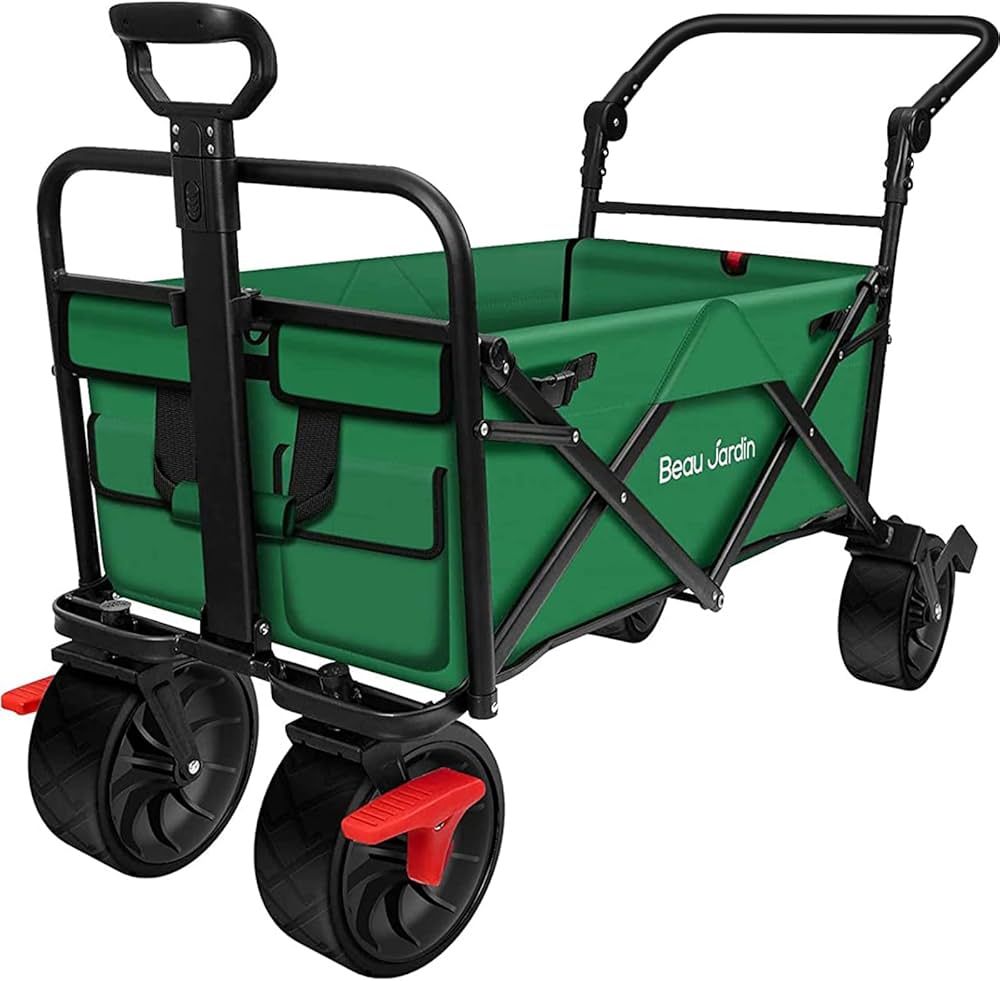 BEAU JARDIN Collapsible Folding Beach Wagon Cart Foldable All Terrain Wagon with Brake Free Stand... | Amazon (US)