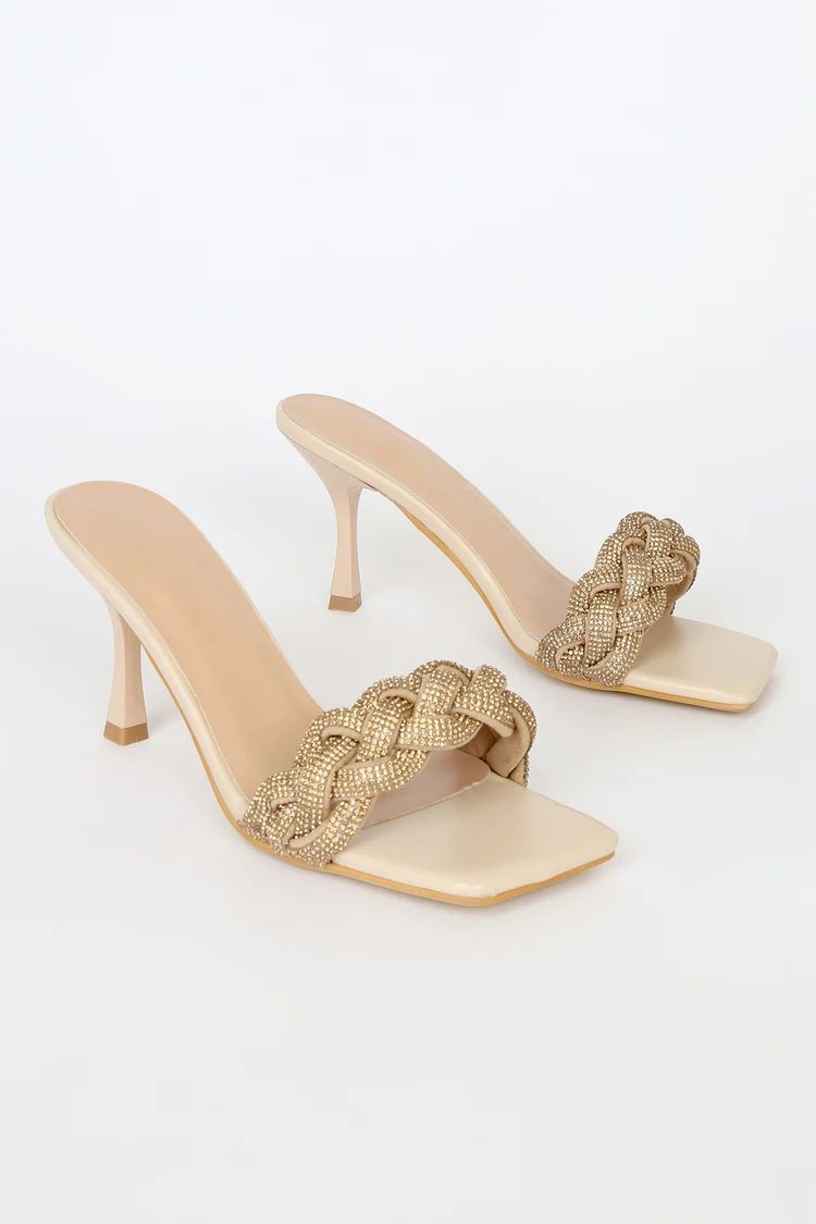 Izabella Beige Rhinestone Braided High Heel Sandals | Lulus (US)