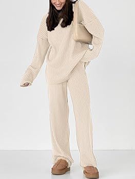 Women's 2 Piece Outfits Turtleneck Sweaters Lounge Set and Wide Leg Pants Cozy Knit Sweatsuit Set... | Amazon (US)
