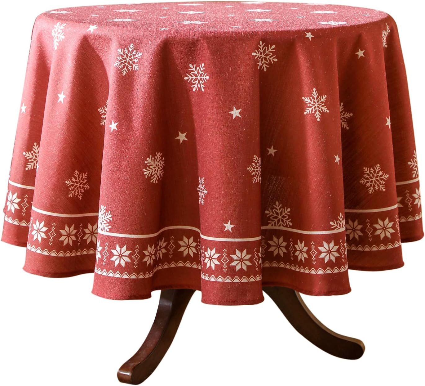 Christmas Tablecloth for Round Tables,Linen Table Cloth with Red Background and White Snowflakes ... | Amazon (US)