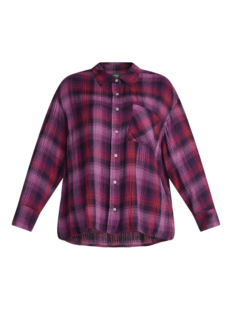 Terra & Sky Women's Plus Plaid Button Front Shirt, Sizes 0X-5X | Walmart (US)