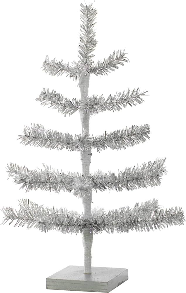 18in Silver Tinsel Christmas Tree Artificial Aluminum Thin Brush Branches Wood Base Stand Include... | Amazon (US)