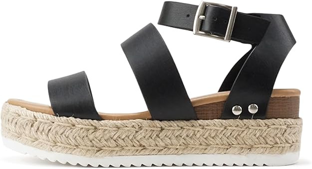 Soda Top Shoe Bryce Open Toe Buckle Ankle Strap Espadrilles Flatform Wedge Casual Sandal | Amazon (US)