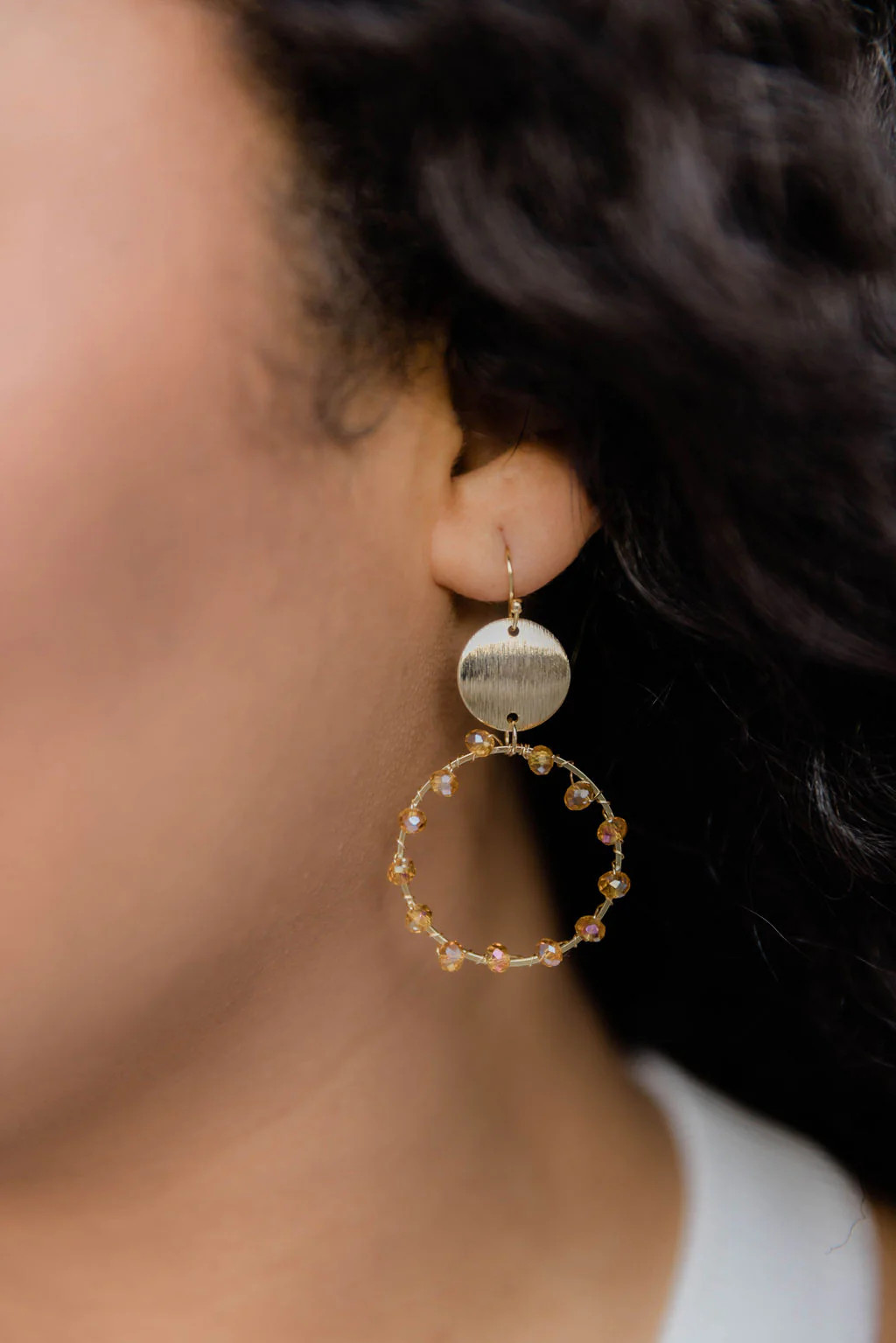 Dream Of Us Beaded Disc Hoop Earrings Tan - Women's - For Spring - Pink Lily Boutique | Pink Lily