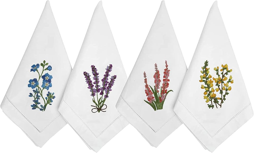 Embroidered Cotton Table Napkin, Cloth Napkins Set of 4 18"x18" Mixed Color Hyacinth Bulbs Napkin... | Amazon (US)