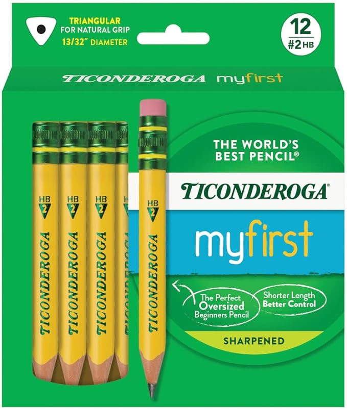 Ticonderoga My First Short Triangular Wood-Cased Pencils, #2 HB Soft, With Erasers, Yellow, 12 Co... | Amazon (US)