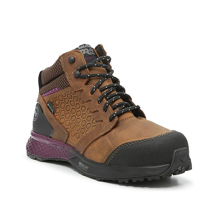 Timberland PRO Reaxion Mid Work Boot | Women's | Brown/Black/Eggplant | Size 9.5 | Boots | Bootie | DSW
