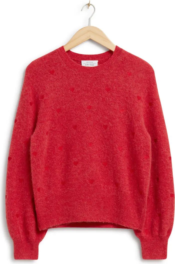 & Other Stories Heart Embroidered Wool & Alpaca Blend Crewneck Sweater | Nordstrom | Nordstrom