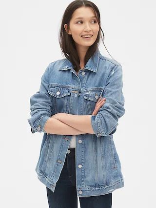 Distressed Oversized Icon Denim Jacket | Gap (US)