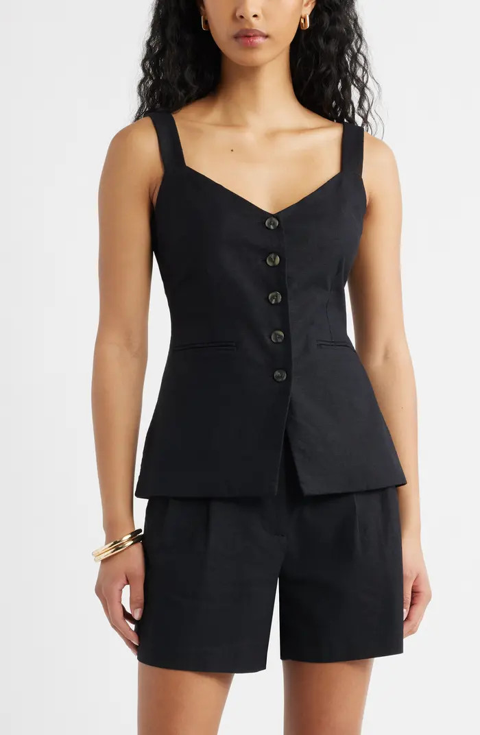 Open Edit Button Front Linen Blend Tank | Nordstrom | Nordstrom