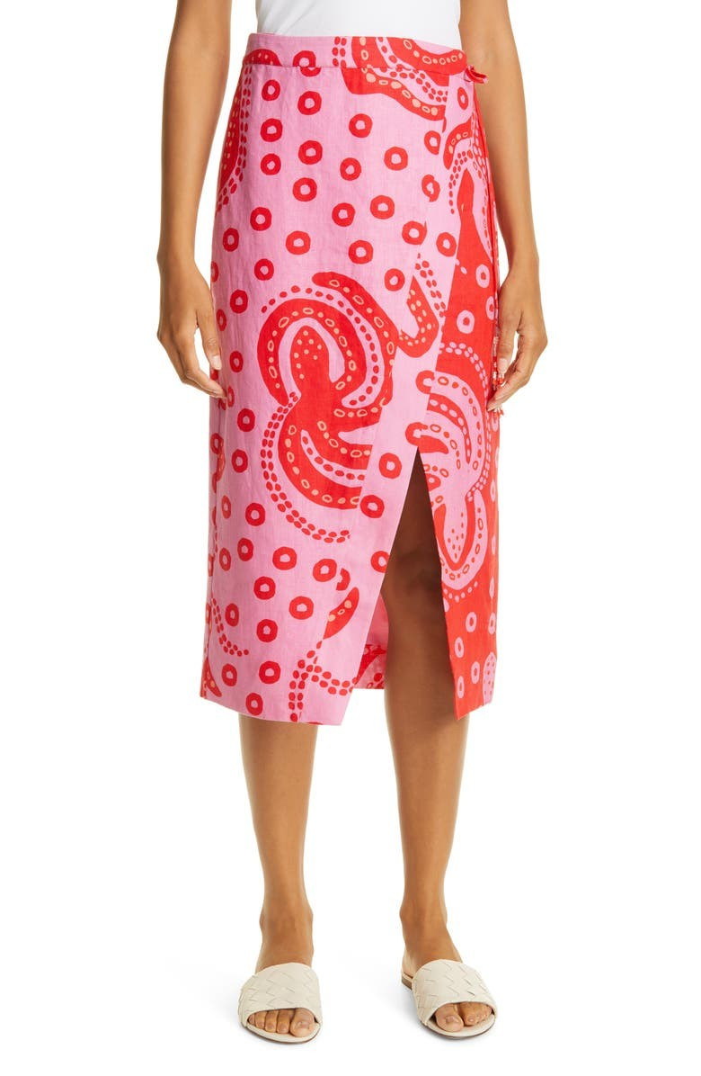 Octocool Print Linen Wrap Skirt | Nordstrom