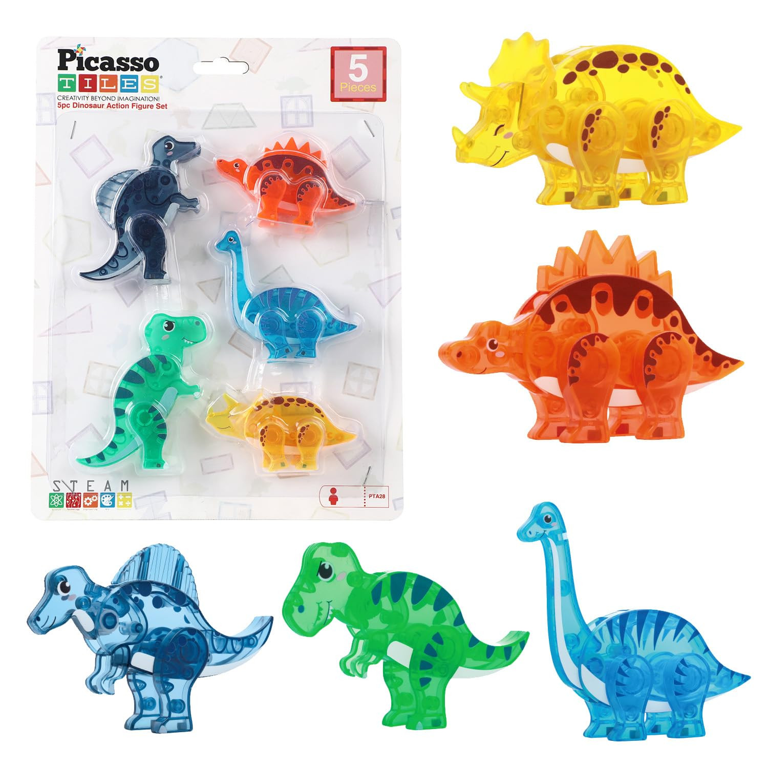 PicassoTiles Magnet Tile Dinosaur Action Figure Playset Mix or Match Compatible Prehistoric Parts... | Amazon (US)