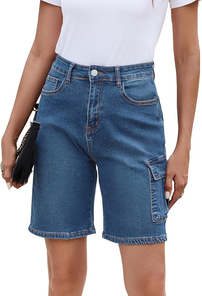 Womens Jean Shorts High Waisted Stretchy Bermuda Shorts 2024 Trendy Casual Summer Denim Shorts Lo... | Amazon (US)