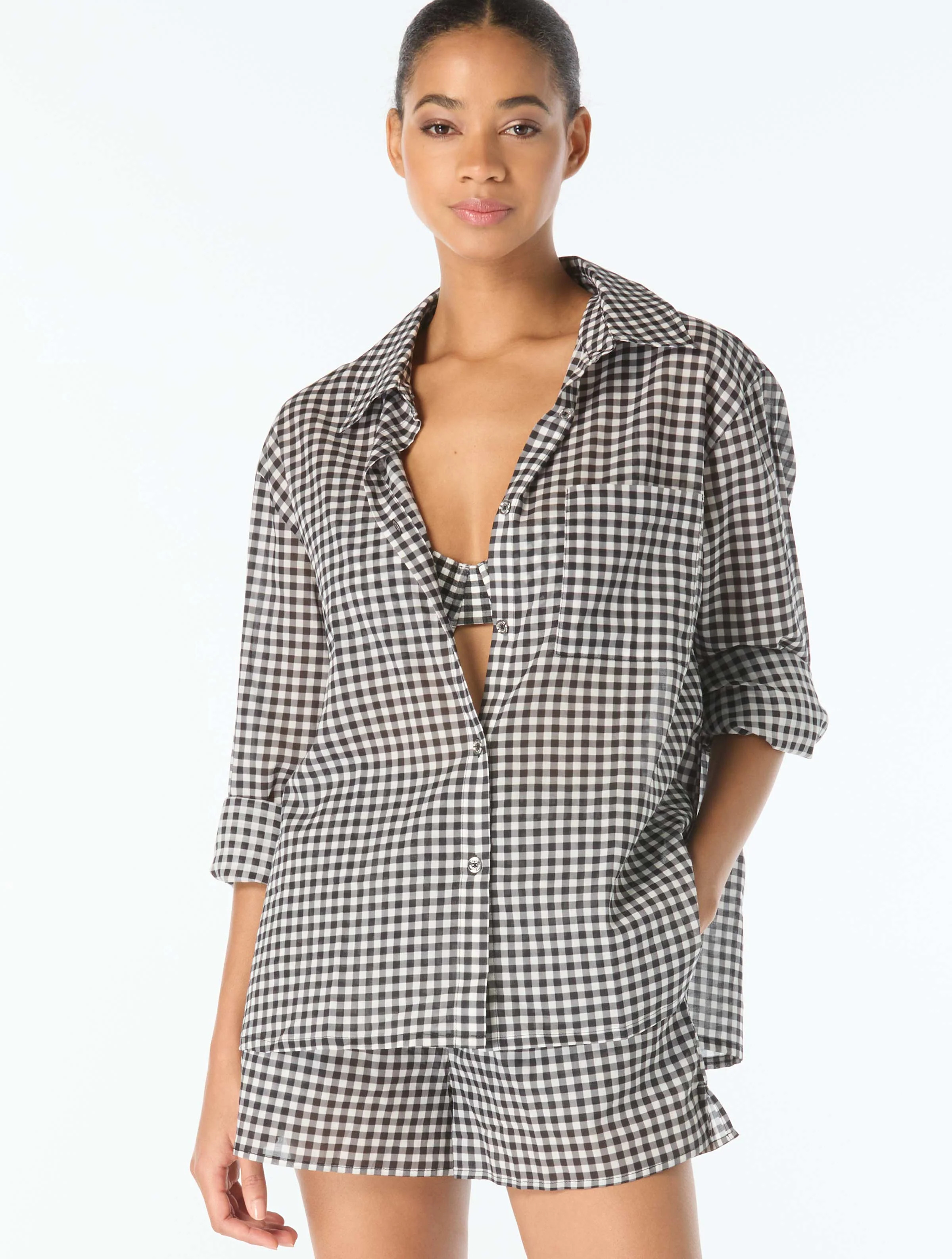 Michael Kors Textured Cover Up Shirt - Boho Gingham | Beach2Ocean