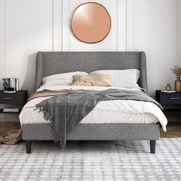 Toderick Upholstered Platform Bed with Deluxe Wingback and Linen Blend | Wayfair North America
