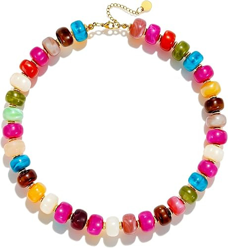 Chunky Colorful Beaded Necklaces for Women Big Bead Boho Choker Necklace Trendy Heart Statement N... | Amazon (US)