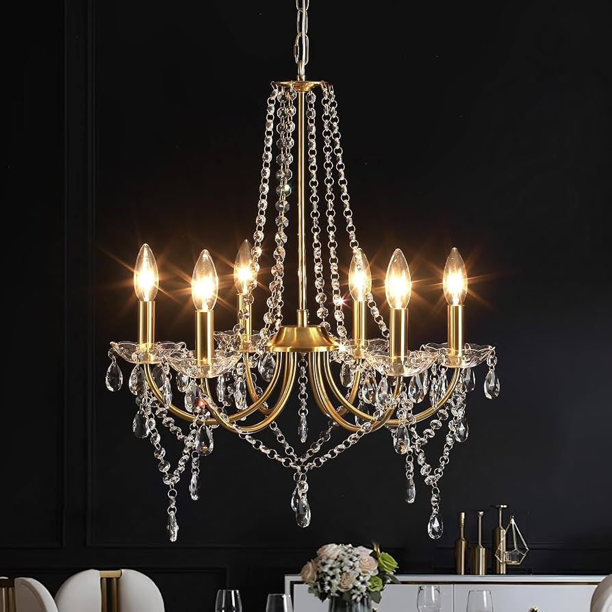 Crystal Gold Chandeliers for Dining Room Modern Ceiling Light Fixture | Amazon (US)