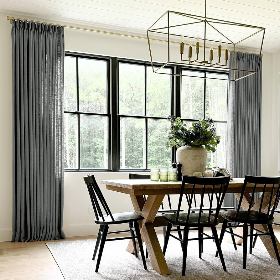 TWOPAGES Pinch Pleated Curtain 84 Inches Long Carbon Grey Faux Linen Textured Curtain for Living ... | Amazon (US)