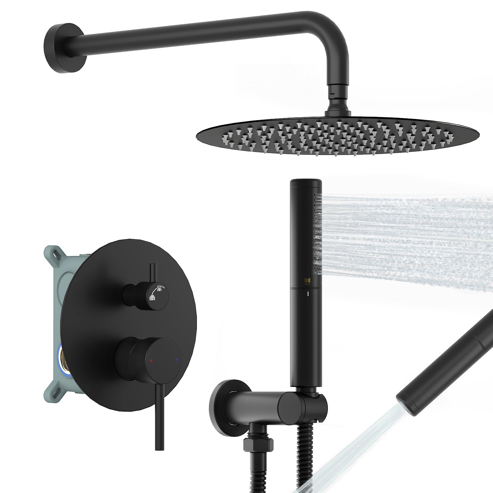 BESy Shower System with 10 Inch Round Rain Shower Head and Handheld Wall Mounted, High Pressure R... | Amazon (US)