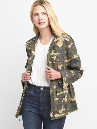 Gap Women Camo Utility Jacket Size L Tall - Camo print | Gap US