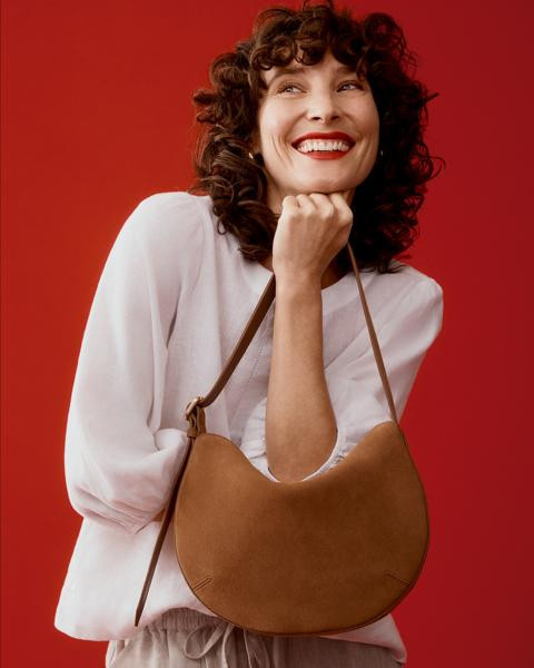 Premium Suede Leather Crescent Shoulder Bag - Tan | Target AU