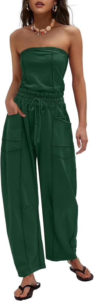 LAMISSCHE Womens Casual Strapless Jumpsuits off the Shoulder Summer Rompers Sleeveless One Piece ... | Amazon (US)