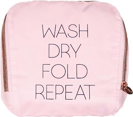 Miamica Travel Laundry Bag, Wash, Dry, Fold, Repeat, Pink, One Size | Amazon (US)