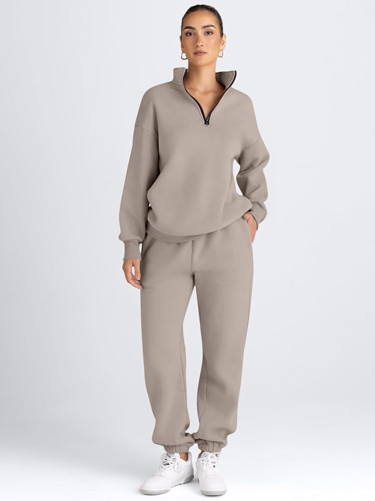 AUTOMET Women's Sweatsuits 2 Piece Outfits Lounge Sets Long Sleeve Half Zip Pullover and Baggy Sw... | Amazon (US)