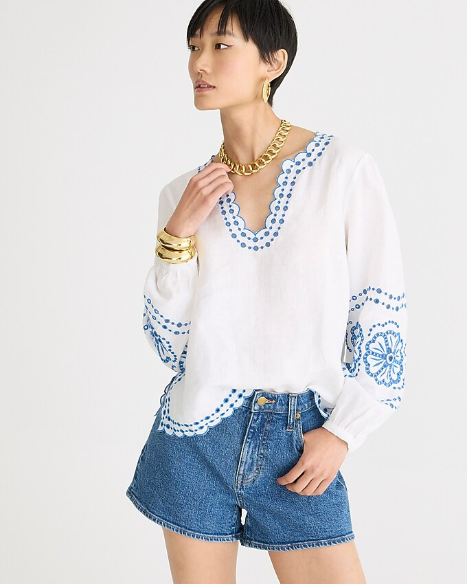 Embroidered linen tunic top | J. Crew US