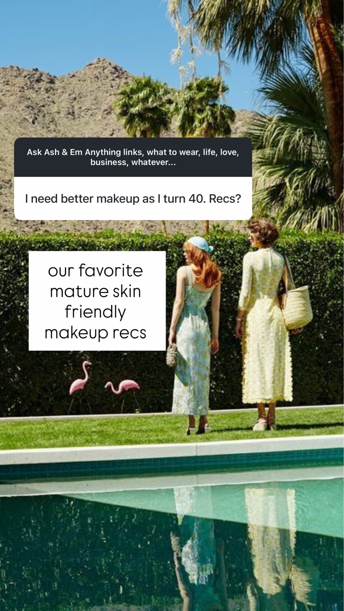 our favorite mature skin friendly makeup. you want to use glowy, blurring and luminous finishes that don’t settle into your fine lines or accentuate any texture! huge fan of cream products and the perfect amount of setting powder! let us know if you have any questions.