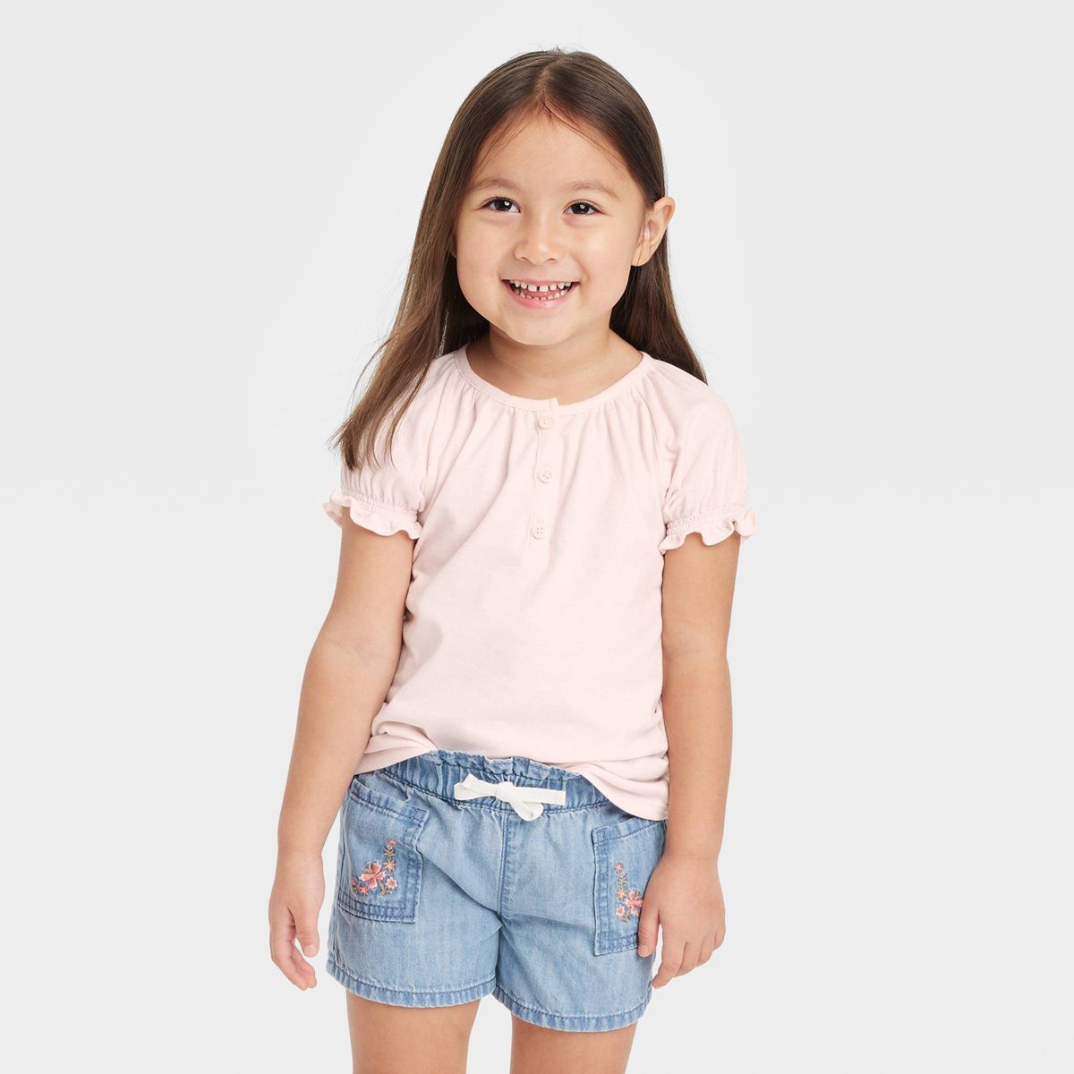 OshKosh B'gosh Toddler Girls' Henley Short Sleeve Top - Light Pink | Target