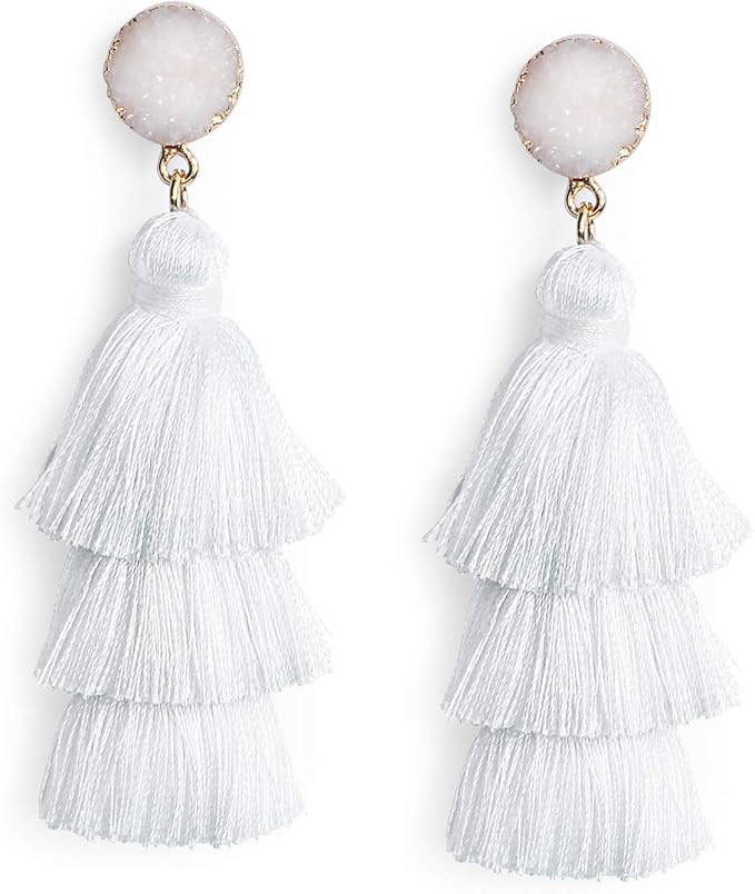 Me&Hz Colorful Layered Tassel Earrings Bohemian Tiered Tassel Druzy Stud Dangle Drop Earrings for... | Amazon (US)