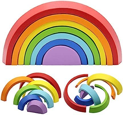 MorTime Wooden Rainbow Stacker, Tunnel Stacking Game, Jigsaw Puzzles Educational Toys, Shape Matc... | Amazon (US)