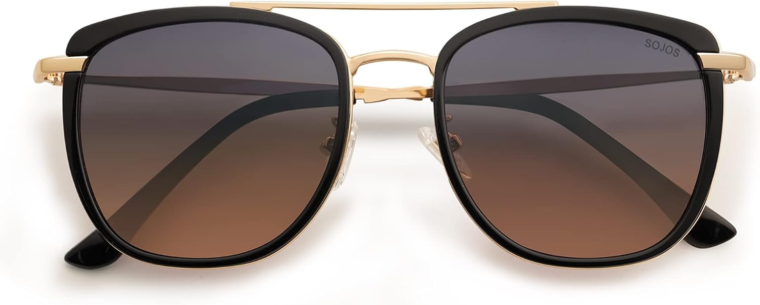 SOJOS Retro Aviator Square Polarized Sunglasses For Women Men,Vintage Women's Sun Glasses Shades UV400 SJ2180 with Black Brown Grading Grey | Amazon (US)