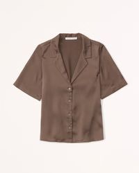 Women's Short-Sleeve Satin Button-Up Shirt | Women's New Arrivals | Abercrombie.com | Abercrombie & Fitch (US)