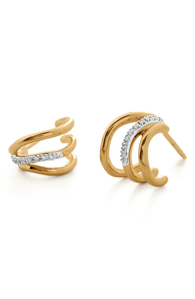 Monica Vinader Riva Pavé Diamond Triple Wave Huggie Hoop Earrings | Nordstrom | Nordstrom