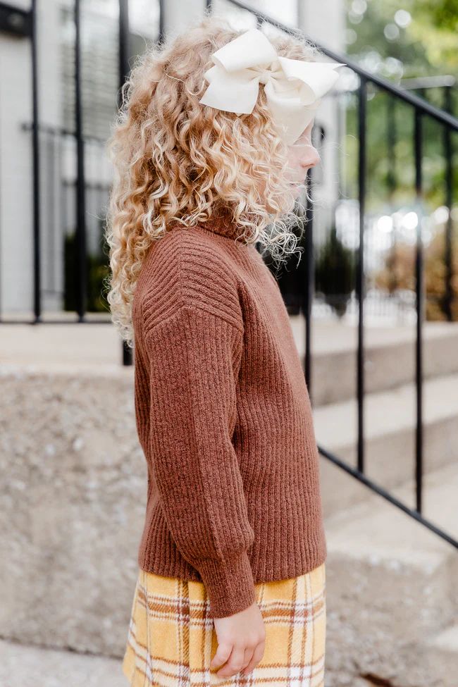 Give It Your All Kid's Turtleneck Sweater Brown | Pink Lily