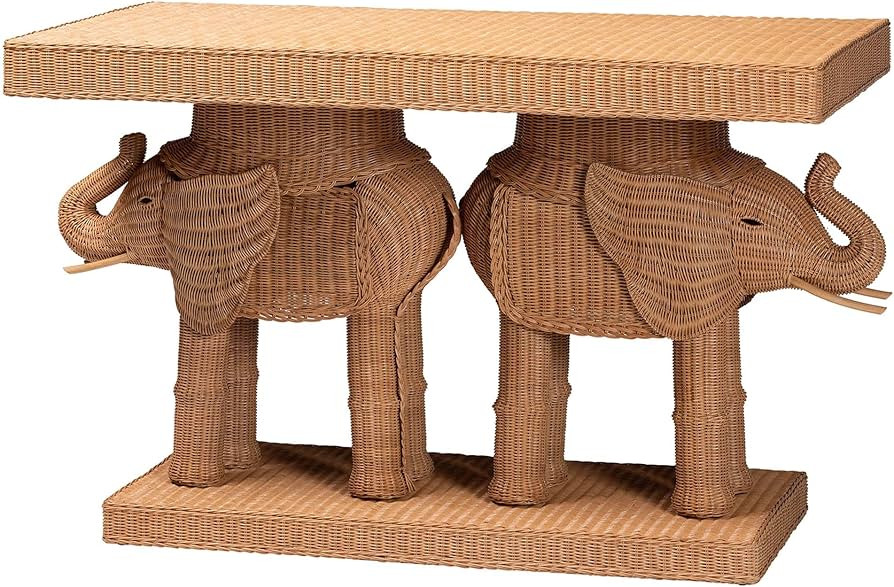 bali & pari Elissa Natural Rattan Elephant Console Table, Light Honey | Amazon (US)