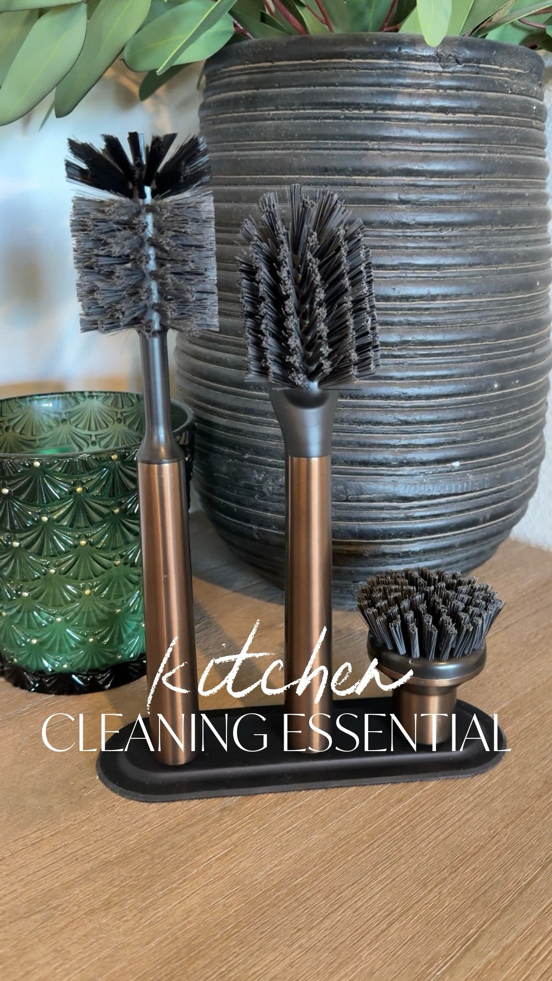 I have been WAITING for this gorgeous brush set!!! And it’s finally here and more gorgeous than I imagined! Available in four colors! Makes the perfect gift, so get it now before the holiday rush!

This magnetized brush set stands upright for ease of use, thorough drying and stunning kitchen décor
The Bottle Brush: Short, soft nylon bristles for delicate glasses and water bottles
The Palm Brush: Extra-firm, non-scratch bristles for pots, pans and stubborn messes
The Dish Brush: Firm, non-scratch bristles and 3-sided scraper for dishes and baked on spots
The Multi-Brush Magnetic Pedestal: Keeps everything neat
Premium stainless steel handles have a beautiful metallic bronze finish and is comfortable to hold and designed to last
Replacement brush heads sold separately
Makes a thoughtful, elegant gift

#LTKSeasonal #LTKHome