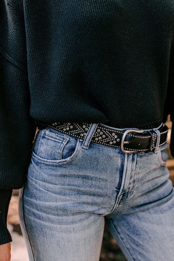 Daring Stares Embellished Faux Leather Belt In Black | Impressions Online Boutique