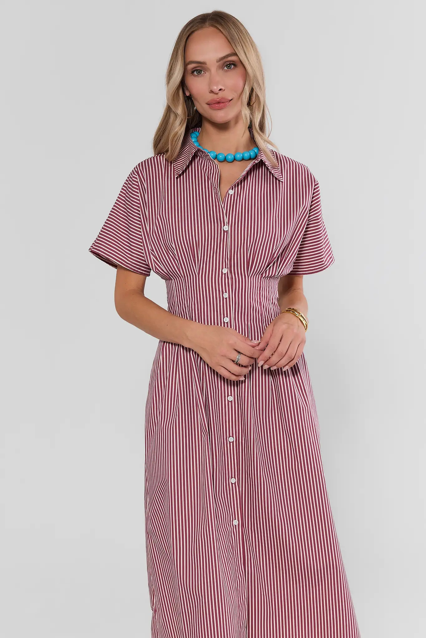 Olivia Red Striped Button Up Maxi Dress | Avara