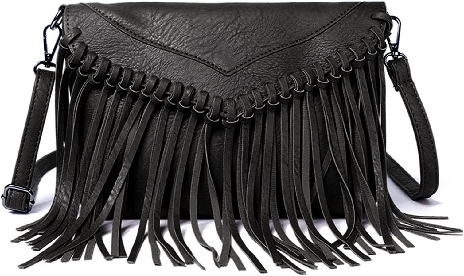 Vintage Fringe Purse Fringe Hobo Bags for Women Vegan Leather Tassel Hippie Crossbody Bag | Amazon (US)