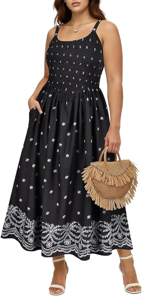 RITERA Plus Size Dresses for Women Square Neck Spaghetti Strap Summer Maxi Dress Sleeveless Smock... | Amazon (US)