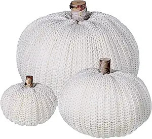 Set of 3 Faux Decorative Beige Pumpkins Crochet Pumpkins Knit Pumpkins Foam Pumpkins for Rustic F... | Amazon (US)