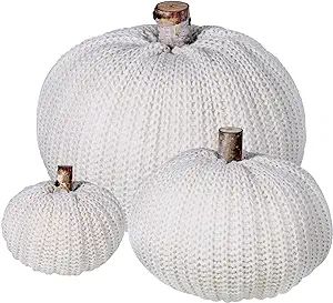 Set of 3 Faux Decorative Beige Pumpkins Crochet Pumpkins Knit Pumpkins Foam Pumpkins for Rustic F... | Amazon (US)