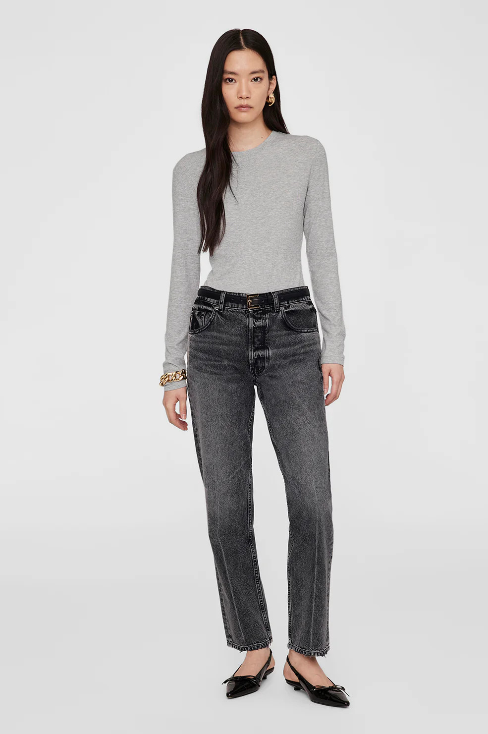 ANINE BING Jo Long Sleeve Tee in Heather Grey | Anine Bing