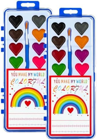 Valentines Day Gifts for Kids, 2Pack Heart Watercolor Paint Set with Paintbrush Prizes Exchange G... | Amazon (US)