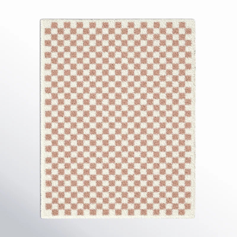 Walker Checkered Pink/Cream Shag Area Rug | AllModern